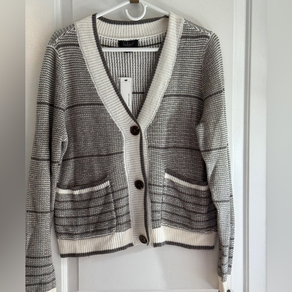 Belldini Women's Gray and Cream Cardigan Sweater - Picture 1 of 9